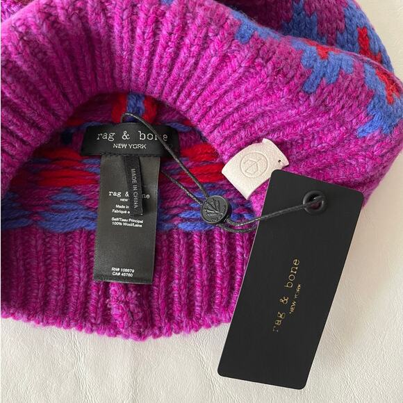 New Rag & Bone Fair Isle Wool Beanie in Purple Multi Women\'s Size 1 main image 7